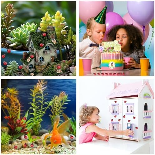 120 Pieces Mini Resin Ladybug, Luminous Tiny Ladybug Miniature Figurines for Fairy Garden Dollhouse Micro Landscape Decor, Micro Resin Animals Gifts for Birthday, Christmas, Party