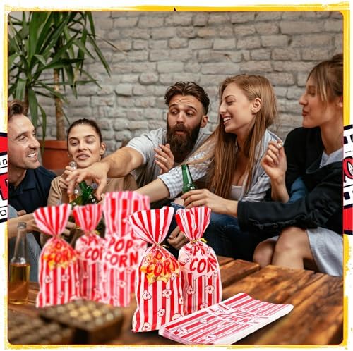 200 Pcs Popcorn Treat Bags, 10.6 * 5.1 inch Popcorn Bags with Twist Ties Plastic Popcorn Bags for Party Movie Night Carnival Halloween Christmas (2 Style)