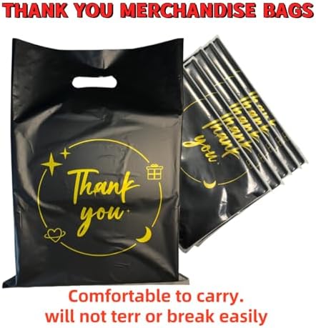 100PCS Black Thank You Gift bag, reusable plastic bag with suitable for boutiques,retail shopping,weddings, birthdays,Thanksgiving,Christmas,business gifts, stores,party and boutique bags,(6"x8")