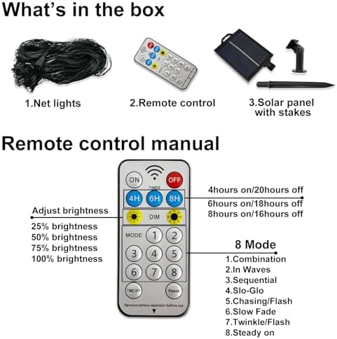 YAOZHOU Solar Christmas Net Lights Multicolor, Outdoor Waterproof 264Led 9.9Ft*6.6Ft Mesh Lights 8 Modes with Timer, Solar Powered Christmas Decorations for Lawn, Bushes, Trees