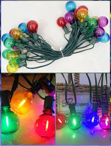 SUNSGNE G40 LED Christmas Globe String Lights, 50FT Shatterproof Round Colored Christmas Lights with 27 LED Clear Multicolor Bulbs(2 Spare) for Patio Balcony Roofline Garden Decor