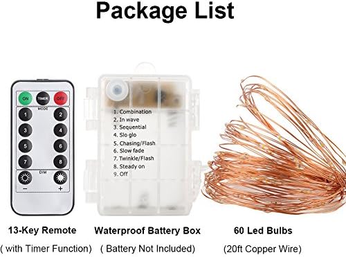 GDEALER 2 Pack 20 Feet 60 Led Fairy Lights Battery Operated with Remote Control Timer, 8 Modes Waterproof Copper Wire Twinkle String Lights Christmas Lights for Bedroom Party Indoor- Warm White