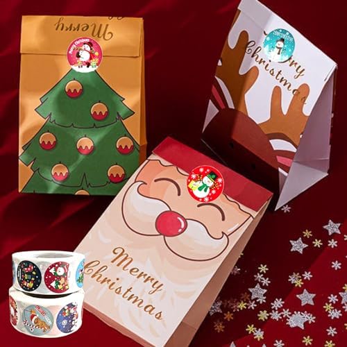 1000 Pcs Christmas Stickers Roll - 1 Inch Self Adhesive Envelope & Round Stickers for Xmas Party Supplies, Holiday Greetings