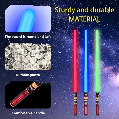 YukiHalu 3-Pack Light Up LED Saber, Light Swords with FX Sound and Realistic Handle, Expandable Sabre for Halloween Dress Up Parties Birthday Christmas Galaxy War Fighters