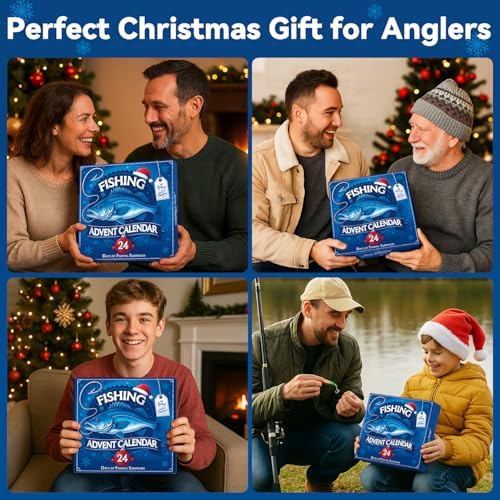 Fishing Advent Calendar 2025 Men Teen Boys, 24 Days Countdown to Christmas Calendar with Assorted Fishing Accessories Surprise Gifts for Father Brother Husband