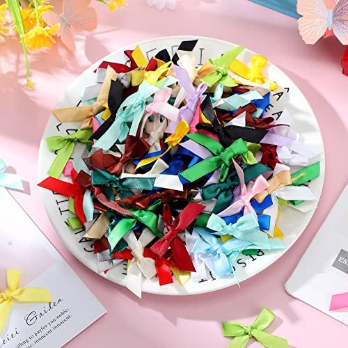Ysleen 300 Pcs Mini Ribbon Craft Bows, Small Multicolor DIY Craft Tiny Satin Bows for Presents Gift Wrapping Hair Clip Flower Bouquet Christmas Wedding Birthday Sewing Scrapbooking(Bright Colors)