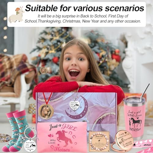 Horse Gifts for Girls Teens 6-8-10-12-14 Horse Lovers Tumbler Cup Bracelet Necklace Socks 10PCS Horses Stuff Cool Boxes Set for Daughter Granddaughter Birthday Back to School Christmas