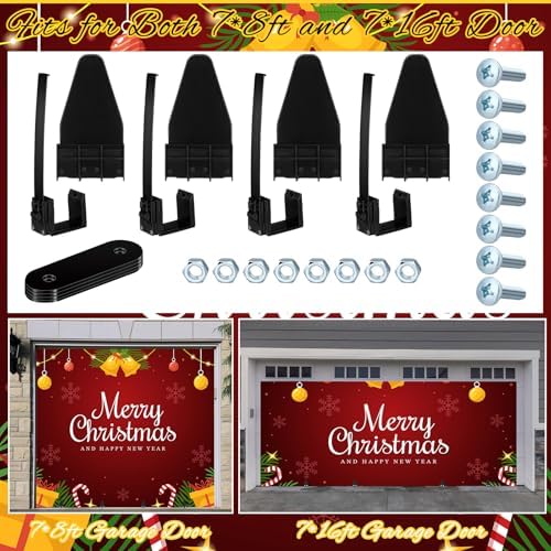 4 Pcs Christmas Garage Door Banner Clamps Christmas Garage Door Backdrop Installation Kit Large Banner Cover Hanging Hooks Tools Mural Clips for Decorations