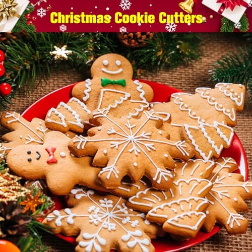 15 Pcs Christmas Cookie Cutters, Holiday Cookie Cutters Including Snowman, Gingerbread, Christmas Tree, Snowflake Gingerbread Shapes and More for Holiday Party Food Decorations and Baking