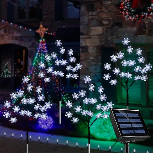 4-Pack 80LEDs Solar Christmas Snowflake Stake Lights, 8 Modes Solar Snowflake Christmas Decorations Outdoor Lights, Waterproof Outdoor Xmas Decorations for Garden Yard Pathway Walkway