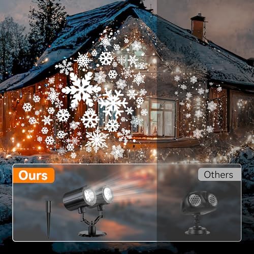 2024 Newest Christmas Decorations Christmas Projector Lights Outdoor Double-Head Rotating Snowflakes Projector Lights for Xmas Home Party IP65 Waterproof Brightening LED Outdoor & Indoor