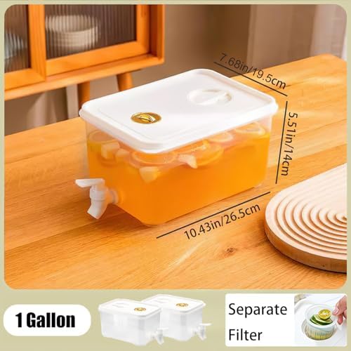 1 Gallon Beverage Drink Dispenser for Fridge, Plastic Beverage Dispenser with Spigot,Juice Container Sealed with Filter Screen,Cold Hot Drink Jug for Christmas Party Supplies (2PCS 1Gallon)