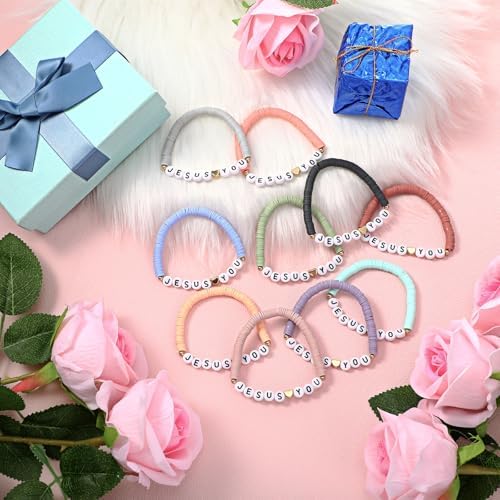 Landical 30 Pcs Jesus Loves You Bracelets Bulk Friendship Bracelets Christian Wristbands for Kids Religious Jesus Loves You Wristbands Halloween Non Candy Treats Christmas Sunday(Morandi)