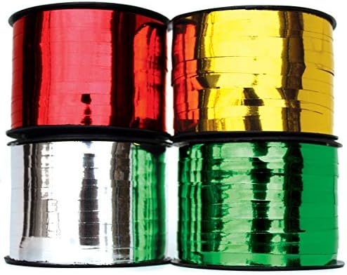 Xmas Ribbon - Christmas Ribbon Set of 4 Rolls Silver Red Green Gold Curling Ribbons Thin for Holiday Wrapping & Decoration