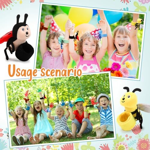 6 Pack Stuffed Animal Slap Bracelets for Kids, 8 Inch Plush Animal Wrist Cute Snap Bracelets in Bulk Thanksgiving Christmas Birthday Gifts for Boys and Girls Party Favors(Insect Animals)