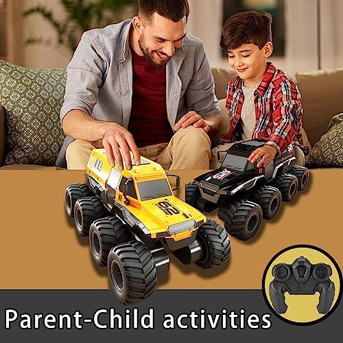 2 Batteries RC Car Toys, 8WD 2.4G 1:12 Big Waterproof Monster Truck Toys, Amphibious Remote Control Car for Boys 4-12, Gift Birthday Christmas for 7 8 9 10 11 12 Year Old Boys/Girls -Black