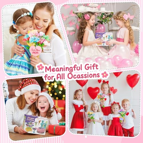 Wwzzey Fabric Flower Bouquets Toys - Arts and Crafts for Kids Ages 4-8 8-12, Kids Crafts DIY Kit with Blessing Cards, Birthday Christmas Gifts for 4 5 6 7 8+ Year Old Girls Boys