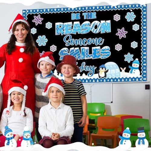 Winter Bulletin Board Decoration Set Snowman Classroom Decorations Be The Reason Someone Smile Today Bulletin Board Christmas Snowflake Penguin Cutouts for Home School Chalkboard Door Wall Decor
