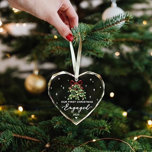 Engagement Gifts for Couples,First Christmas Engaged Ornament 2025 - Engagement Gifts for Women Glass Engaged Christmas Ornament