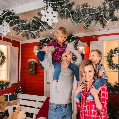 100 Feet Silver Christmas Tree Decor, Christmas Tree Garland Beads, Xmas Beads Chain Decorations Artificial Pearl Garland for DIY Xmas Fireplace Home Party Decor