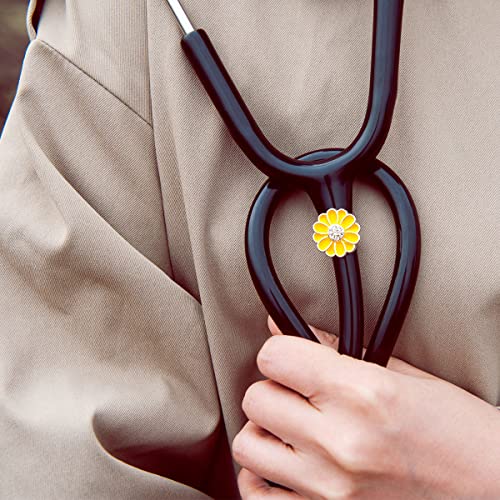 2 Pack Sunflower Bling Stethoscope Charms, Unique Stethoscope Id Name Tag for Doctor Nurse Christmas Gift