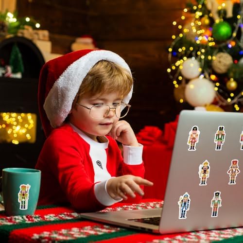Whaline 1000Pcs Christmas Nutcracker Stickers Roll Xmas Cartoon Nutcracker King and Soldier Self-Adhesive Sticker Decals for Birthday Holiday Party Decor Supplies, 8 Designs