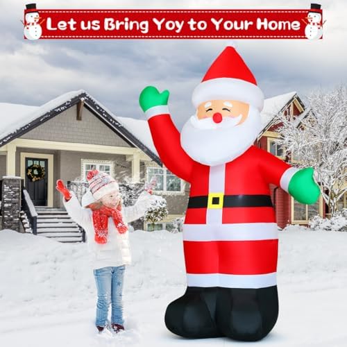 GOOSH 8.8 FT Waving Christmas Inflatables Santa Claus Shaking Hand - Outdoor Santa Christmas Decorations Blow Up Santa for Yard Holiday Party Garden Lawn