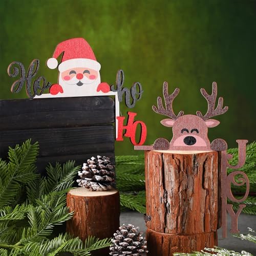2 Pcs Christmas Door Topper Funny Santa Claus Antlers Door Frame Corner Sign Decor Home Wooden Christmas Cabinet Knob Covers Party Ornament Props Gift for Wall Window DIY