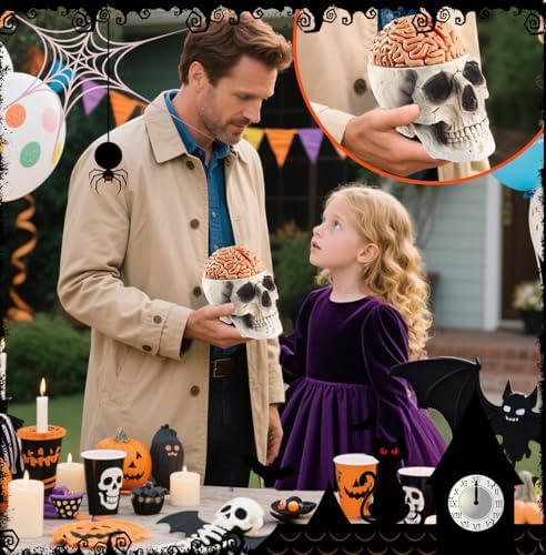 Skull Bowl, Halloween Skull Candy Dish, Human Head Flower Pot Planter Bowl, Resin Skull Head With Brain for Halloween Christmas Candy Servers