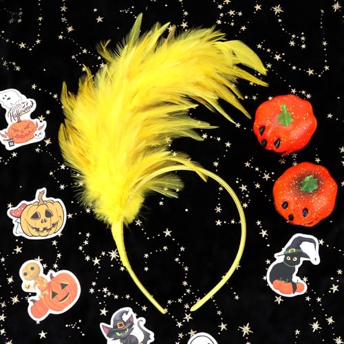 YARIEW Feather Fascinator Headbands for Women Elastic Headband for Prom Cocktail Wedding Tea Party Birthday Halloween Christmas Yellow