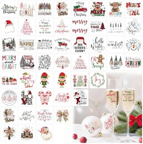 50Pcs Christmas Word Decals Stickers for Crafts UV DTF Merry Christmas Ornament Decals Christ Vinyl Stickers for Ornaments Ball Glass Jars Cups Wood Decor(ho50)
