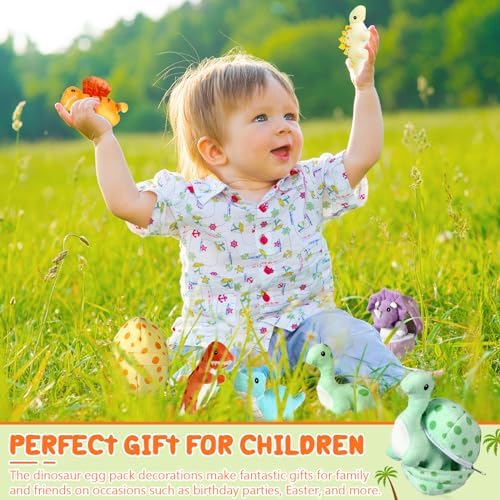 12 Pcs Adopt a Dinosaur Party Favors Bulk 6 Small Dinosaur Stuffed Animals Plush Toys Dino Plushies with 6 Mini Dino Egg Bag Stuffer for Kids Boys Girls Christmas Halloween Birthday Gifts