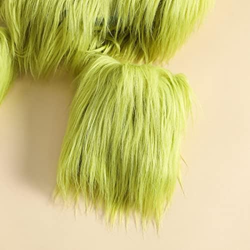 Christmas Baby Girl Outfit Infant Furry Sleeveless Romper Headband Leg Warmer Green Monster Xmas Cosplay Costume