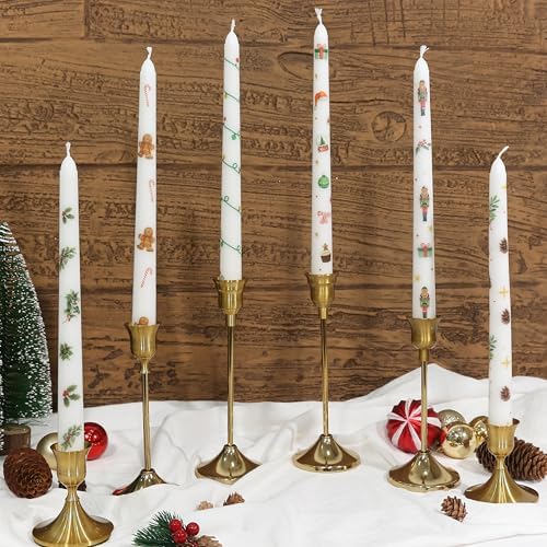 2 Pack Christmas Taper Candles, 10 Inch Unscented Candlesticks with Holly Pattern for Holiday Table Centerpiece, Fireplace Mantel, Advent Wreaths, Winter Weddings, Seasonal Home Decor