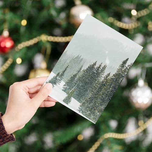 Whaline 36 Pack Christmas Tree Cards with Envelopes Stickers Winter Forest Greeting Cards Blank Thank You Note Cards for Xmas Holiday Party
