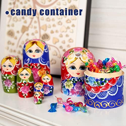 AMOR PRESENT Russian Nesting Dolls, 7PCS Wood Nesting Dolls Matryoshka Stacking Nested Set for Christmas Children Kids Birthday Gift