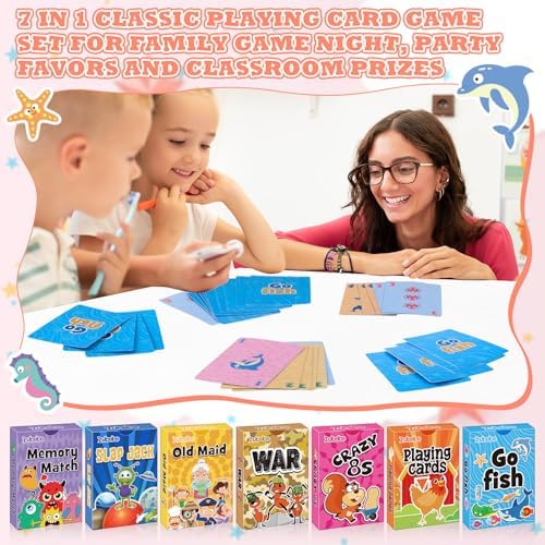 Zubebe 28 Pack Kids Card Games Bulk Operation Christmas Classic Playing Card Game Set for Kids Includes Go Fish, Old Maid, Crazy Eights, Memory Match, Slap Jack, Playing Toy for Party Favors (Vivid)