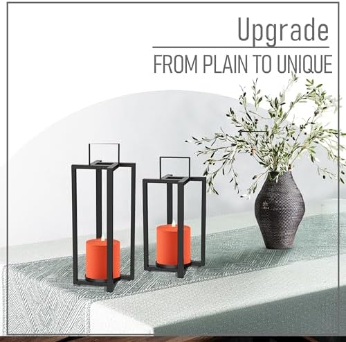 smtyle 4"X4" Orange Battery Operated Flickering Frosted Flameless LED Pillar Candles Set of 2 for Halloween Fall Decor Home Ambience