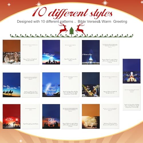 Zhanmai 100 Pack Religious Christmas Cards with Bible Verses, Christian Nativity Cards with Envelopes, Stickers for Christmas Gifts (Classic Style)