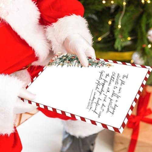 Whaline 60 Sheets Christmas Stationery Letterhead Paper Double-Sided Print Red Stripe Xmas Tree Letter Writing Paper for Notes Greeting Cards Invitation Office Printing, 8.5 x 11 Inch