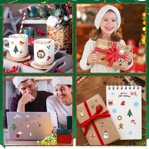 FEBSNOW Christmas Stickers, 100 Sheets Christmas Stickers for Kids Over 1300pcs Vinyl Waterproof Xmas Scrapbook Stickers Holiday Crafts Snowman Snowflakes Stickers Christmas Party Favors Gifts Decor
