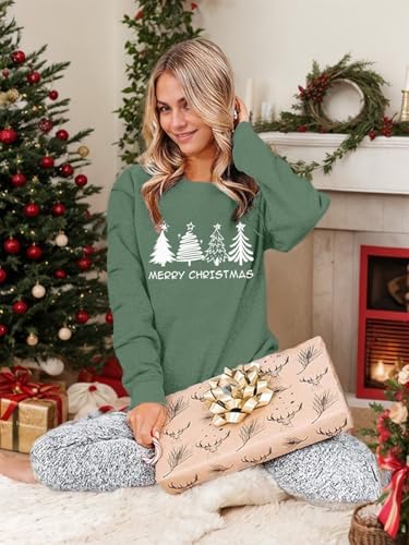 Womens Christmas Sweatshirt Christmas Tree Graphic Long Sleeve Shirts Xmas Holiday Pullover Tops Blouse