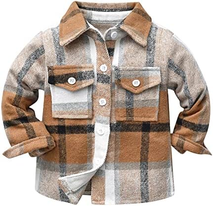IBTOM CASTLE Boys Girls Flannel Plaid Shirt Jacket Long Sleeve Lapel Button Down Pocketed Shirts Regular Fit Casual Fall Coat