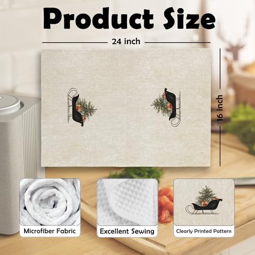 XPH Vintage Christmas Tree Kitchen Dish Towels Set of 2, Christmas Kitchen Gifts, Rustic Farmhouse Winter Xmas Sleigh Seasonal Hand Towels Tea Towel Decorations, 16x24inch