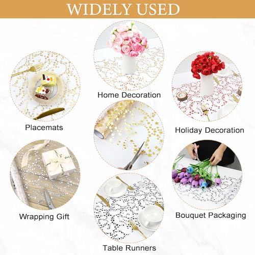 YATOJUZI Gold Table Runner,16 Ft Golden Star Sheer Chiffon Tulle Table Runner,Sequin Glitter Metallic Foil Gold Table Decorations Centerpiece for Wedding Birthday Christmas Party
