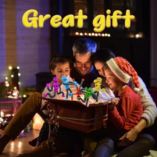 12PCS Robot Suction Cup Toys Pop Tubes,Stress Relief Fun Robot-Shaped Suction Cup Toys for Ages 3+,Autism Sensory Products,Sensory for Kids with Autism,Christmas Easter