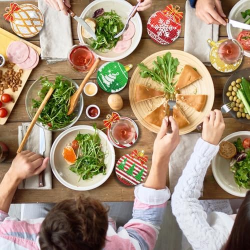 ZELLAHJOYI 14 Pcs Christmas Diamond Art Coasters Kit, Xmas Diamond Painting Coasters Kit with Holder,DIY Diamonds Art Crafts for Kids Adults,Perfect for Holiday,Wonderful for Cups