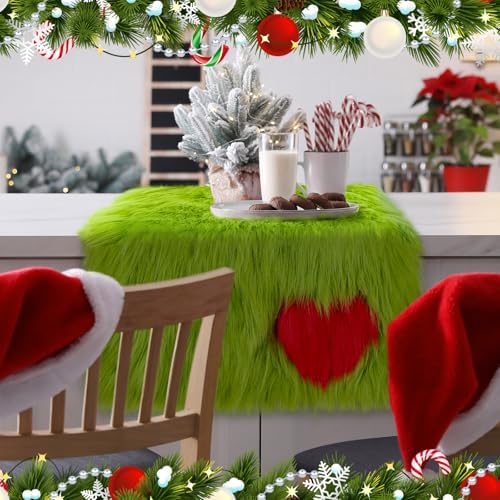 1 Pcs Christmas Green Faux Fur Table Runner Whimsical Lime Green Christmas Table Runner 13'' x 72'' Holiday Party Kitchen Fireplace Dining Room Home Decoration