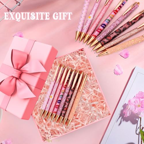 WY WENYUAN 8 Pcs Pink Sparkly Pens for Women - Cute Glitter Ballpoint Pens with 10 Refills, Elegant Girl Pens for Office, School, Christmas & Graduation Gifts (Pink Shimmering)