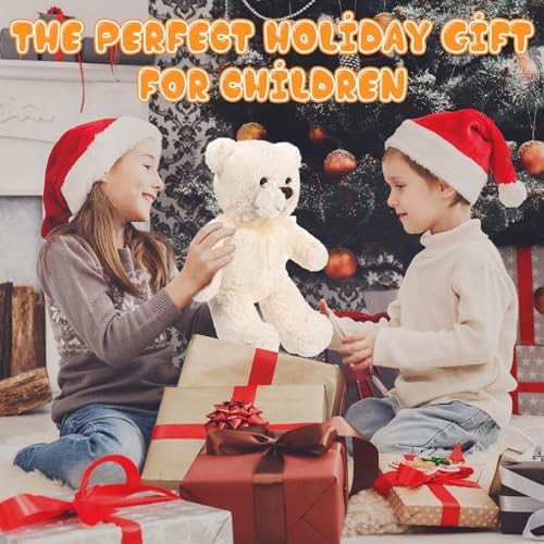 HyDren 2 Pack Plush Bear Stuffed Animals 18 Inch Cuddly Stuffed Bear Plushies with Bow for Birthday Gifts Baby Shower Party Favor Decors Operation Christmas Bulk(White)